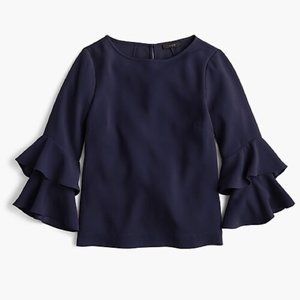 J. Crew Tiered 3/4 Bell Sleeve  Blouse in Drapey Crepe